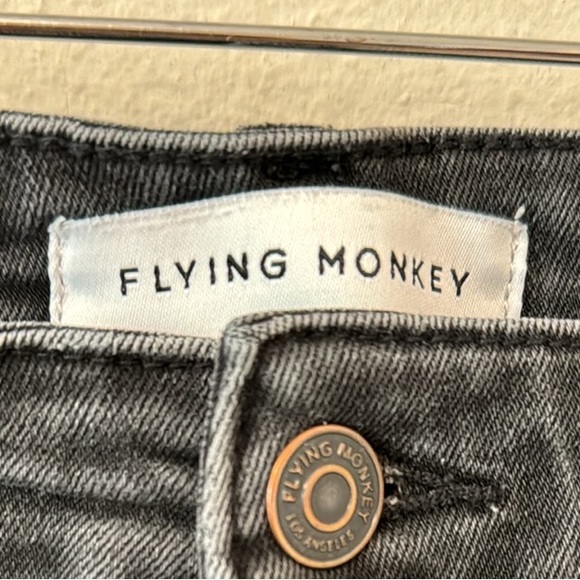 FLYING MONKEY Ultra High Rise Jeans Vintage Black Distressed Crop Size 31 - Picture 6 of 7